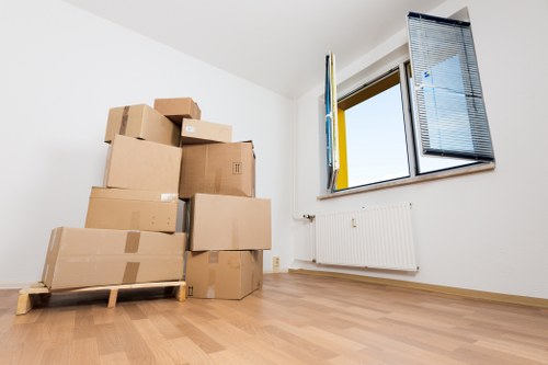 Packed moving boxes ready for collection in Rainham