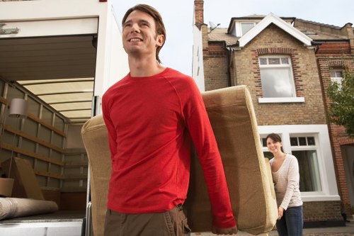 Office furniture and equipment being prepared for a Rainham commercial move