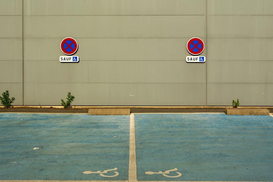 A circular no parking sign with a blue background and a red border and slash is mounted on a grey metal pole against a textured stone wall composed of small, irregularly shaped stones in beige, grey, and brown tones. The wall has a horizontal row of red bricks near the bottom, providing a contrast to the stone surface. The sign casts a distinct shadow on the wall, indicating bright sunlight. The scene is outside a property, with the sign positioned adjacent to the pavement, which is not visible in the image. The border of the image emphasizes the sign and wall, reflecting themes of parking restrictions and home relocation logistics, as handled by Man with Van Rainham, within the context of house removals services, especially when navigating parking and loading rules in Rainham.
